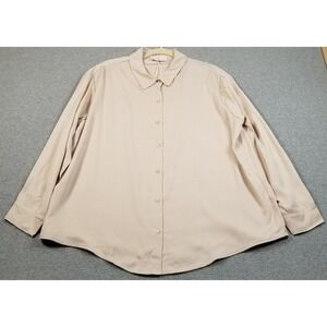 NEW Reclaim Button Up Shirt Womens L Large Beige Long Sleeve Tencel Casual Top
